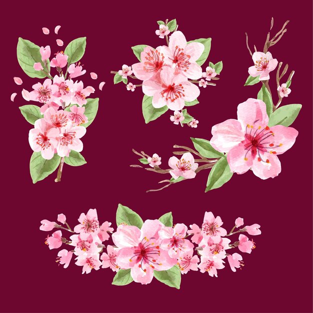 Bukiet z akwarela ilustracja koncepcja kwiat wiśni