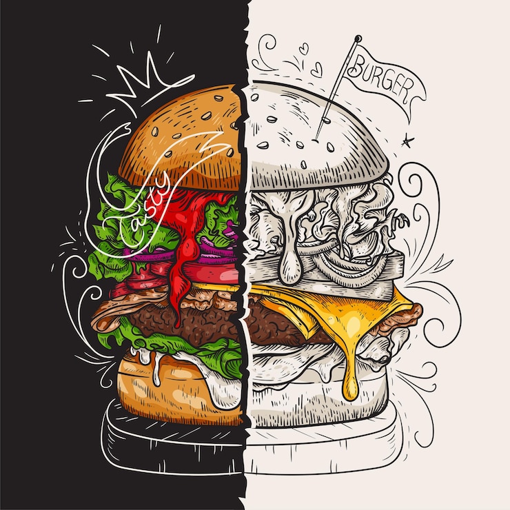Bezpłatny plik Wektor burger fast food koncepcja ręcznie rysowane szkic ilustracji wektorowych