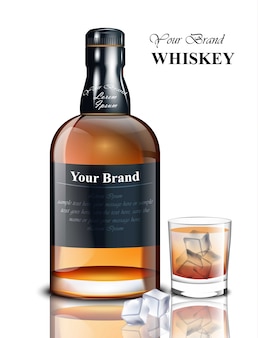 Butelka realistyczna whisky. projektowanie marki opakowań produktów. miejsce na teksty