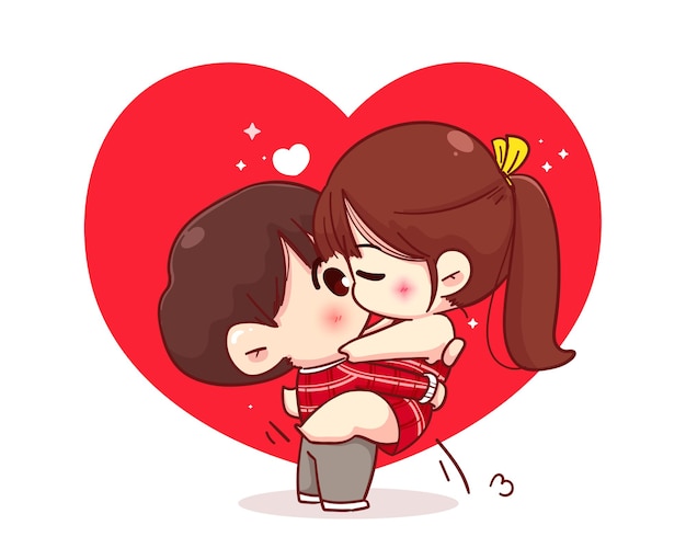 Całowanie para kochanków, szczęśliwa walentynki, ilustracja postaci z kreskówki