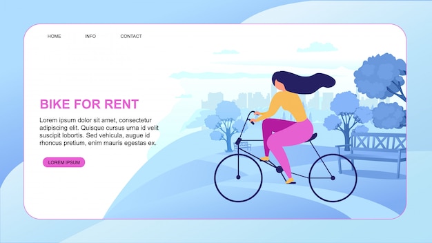 Cartoon woman rent bike city eco transport