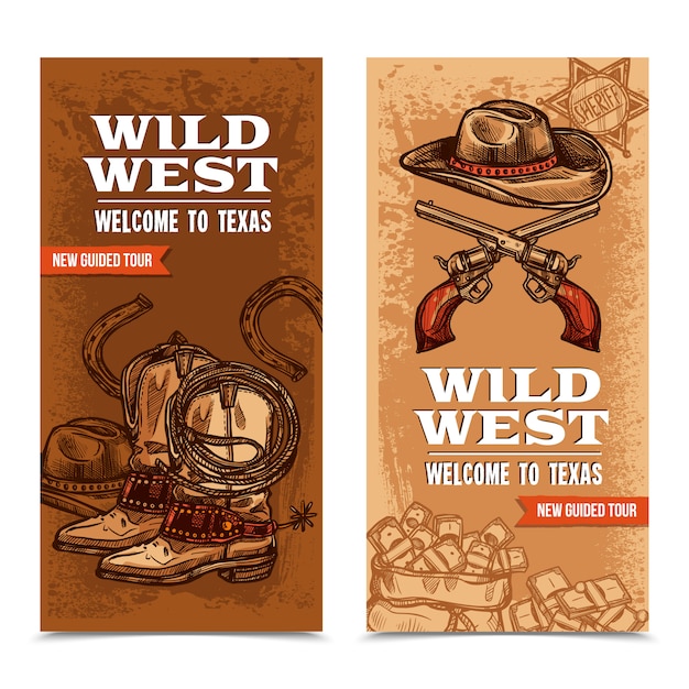 Bezpłatny wektor cawboy wild west pionowe banery
