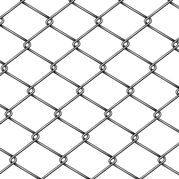 Chain-link, rabitz fragment ogrodzenia lub wzór 3D realistyczny wektor na białym tle.