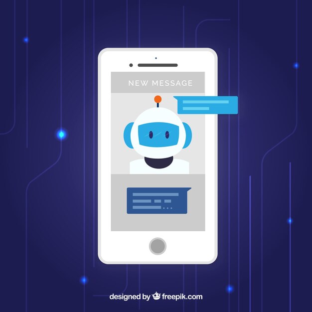 Chatbot pojęcia tło z urządzeniem przenośnym