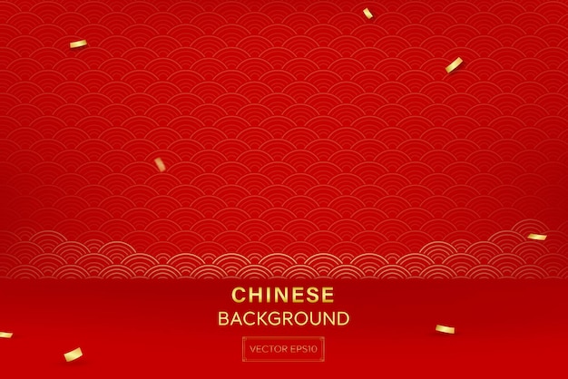 Chiński nowy rok koncepcja czerwony pokój z tłem wzór fal