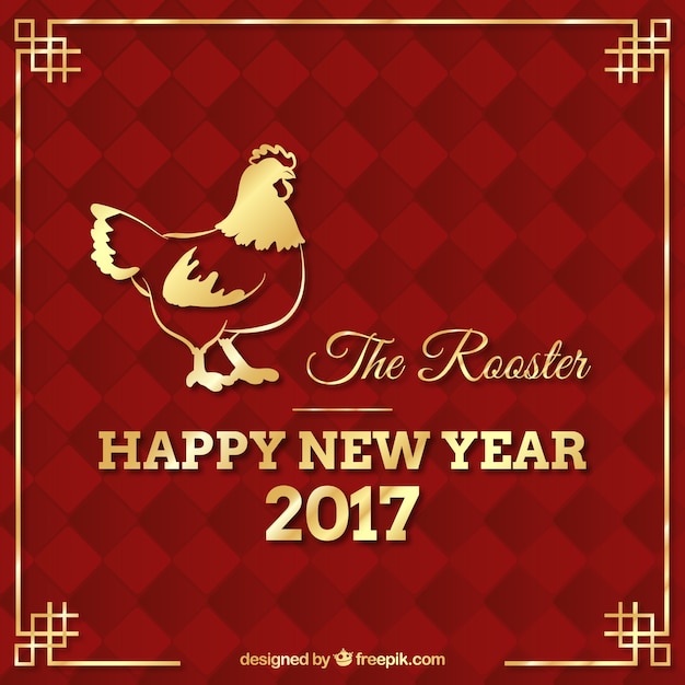 Chiński Nowy Rok Streszczenie Czerwonym Tle Złoty Kogut