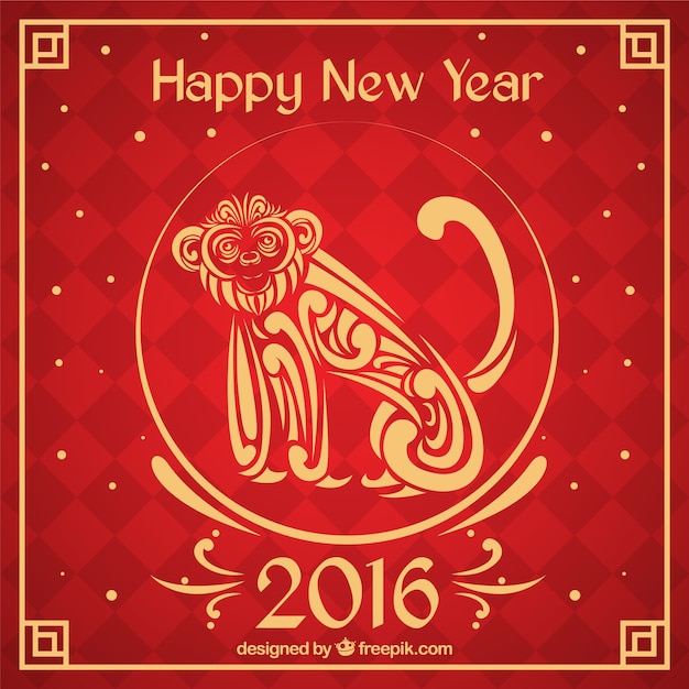 Bezpłatny wektor chiński nowy rok w tle z ozdobnym małpy