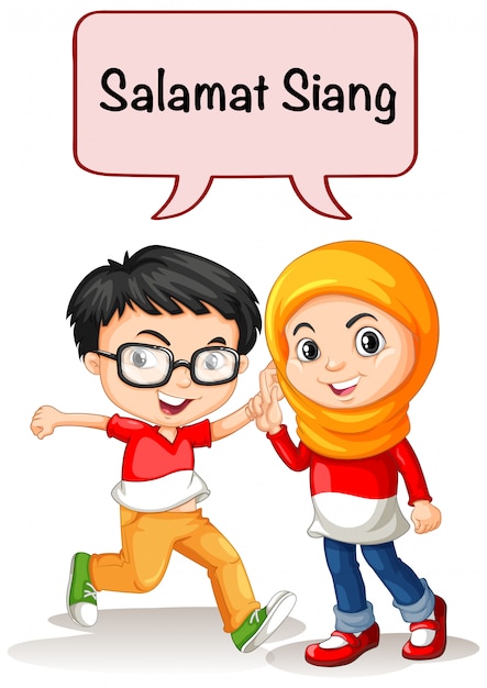 Bezpłatny wektor chłopiec i dziewczynka pozdrowienia w języku indonezyjskim