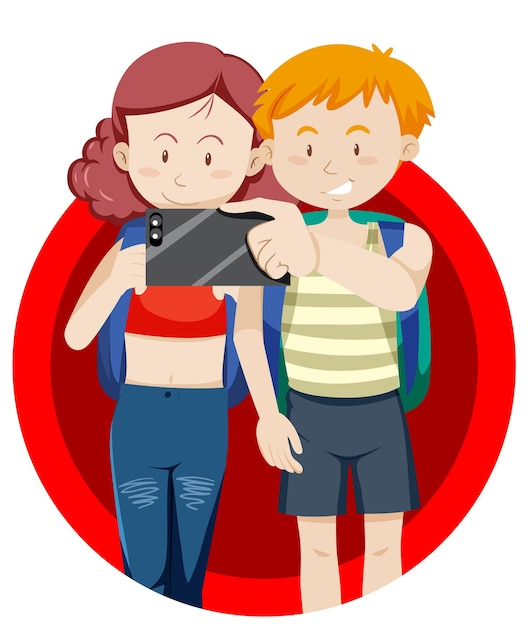 Chłopiec I Dziewczynka Robią Sobie Selfie Telefonem