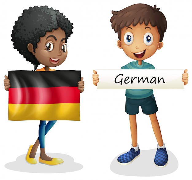 Bezpłatny wektor chłopiec i dziewczynka z banderą niemiec