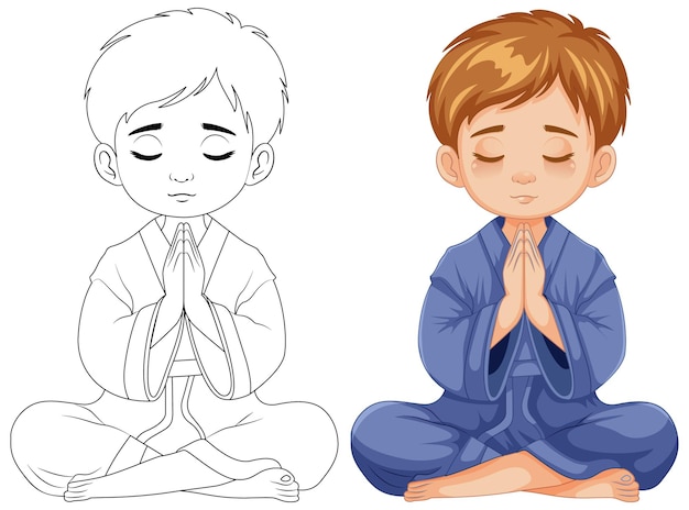 Bezpłatny wektor chłopiec modli się i medytuje