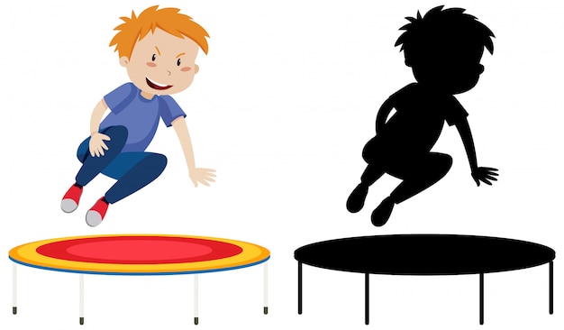 Bezpłatny wektor chłopiec na trampolinie postać z kreskówki