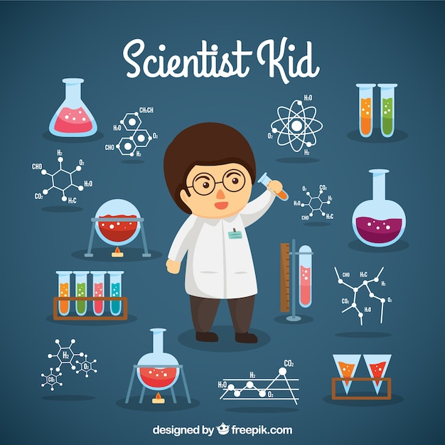 Chłopiec Scientist Z Obiektami Laboratoryjnych