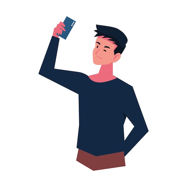Bezpłatny wektor chłopiec używający smartfona ilustracja izolowana