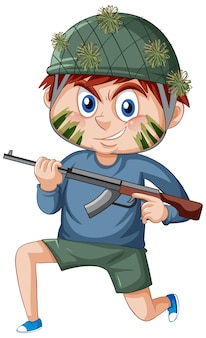 Chłopiec w kostiumie żołnierza postać z kreskówki