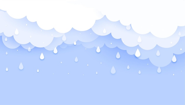 Bezpłatny wektor chmura z spadającymi kroplami deszczu w stylu papercur w tle