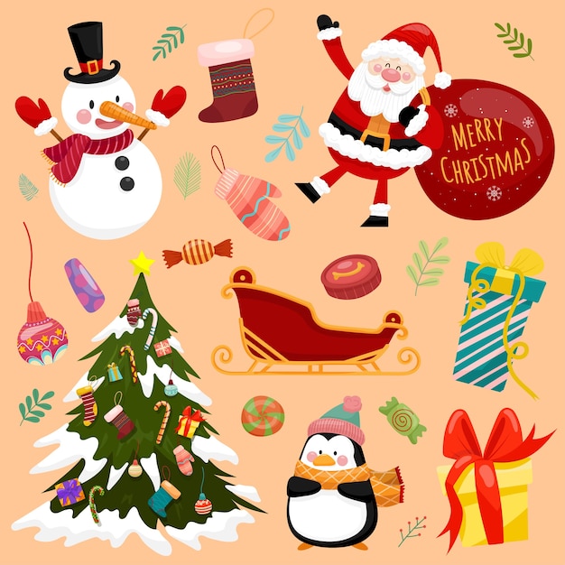 Christmas wektorowe ikony Nowy rok dekoracji ilustracja Xmas chrześcijan