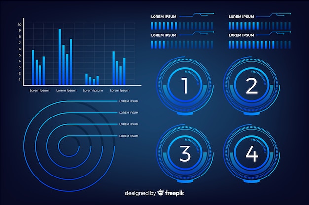 Bezpłatny wektor ciemna futurystyczna kolekcja elementów infographic