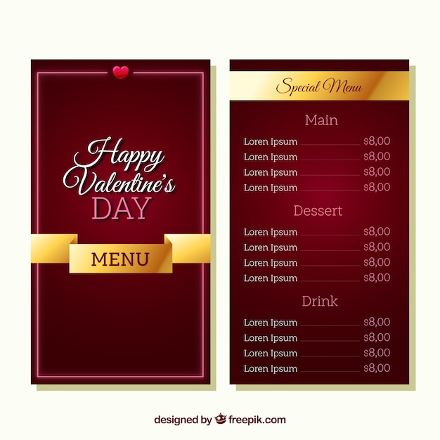 Ciemny Czerwony Valentine Menu Szablon