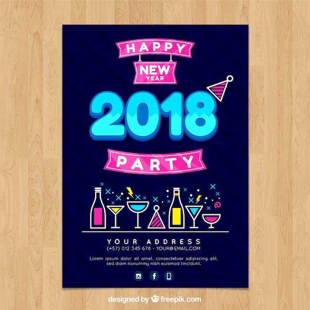 Ciemny Niebieski Nowy Rok Party Plakat