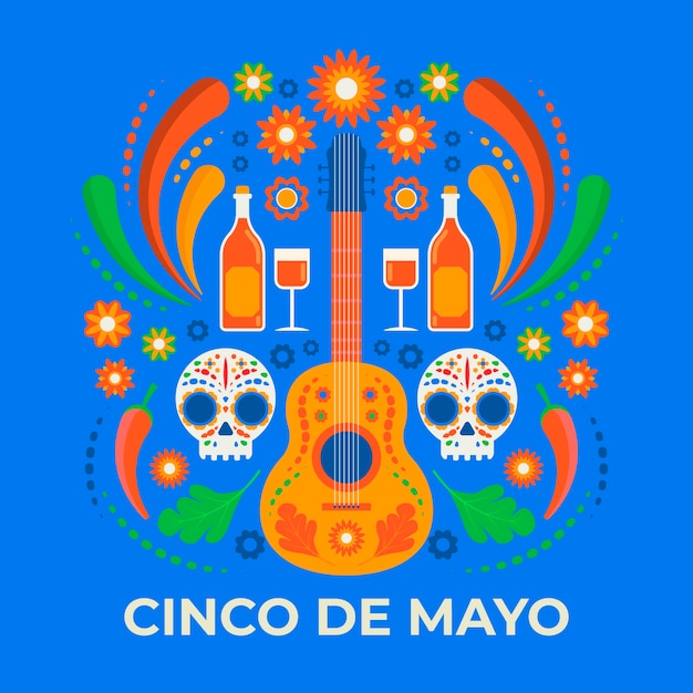 Cinco De Mayo Kreatywnie Ilustracja Z Gitarą I Czaszkami