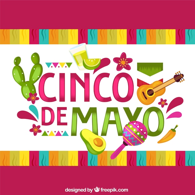 Cinco De Mayo Tło Z Tradycyjnymi Elementami W Stylu Płaski