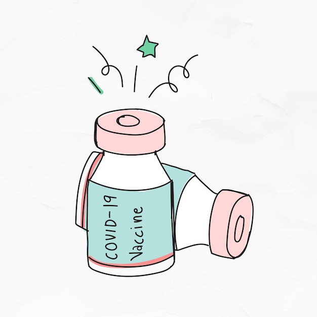 Bezpłatny wektor covid-19 butelka szczepionki wektor doodle ilustracja