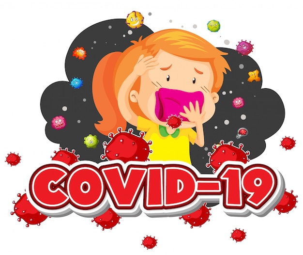 Covid 19 Podpisuje Szablon Dziewczyny I Wiele Wirusów W Tle