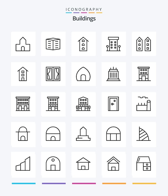 Creative Buildings 25 Pakiet ikon OutLine Takich jak bloki biurowe w domu, sklepy