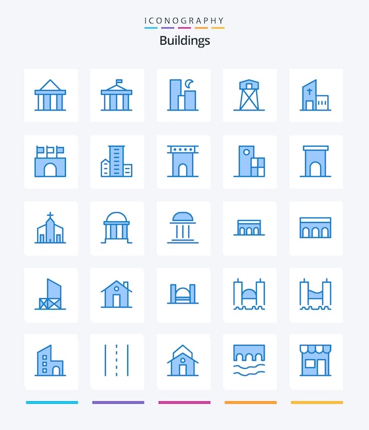 Bezpłatny wektor creative buildings 25 pakiet niebieskich ikon takich jak nocne polowanie na budynek kościoła