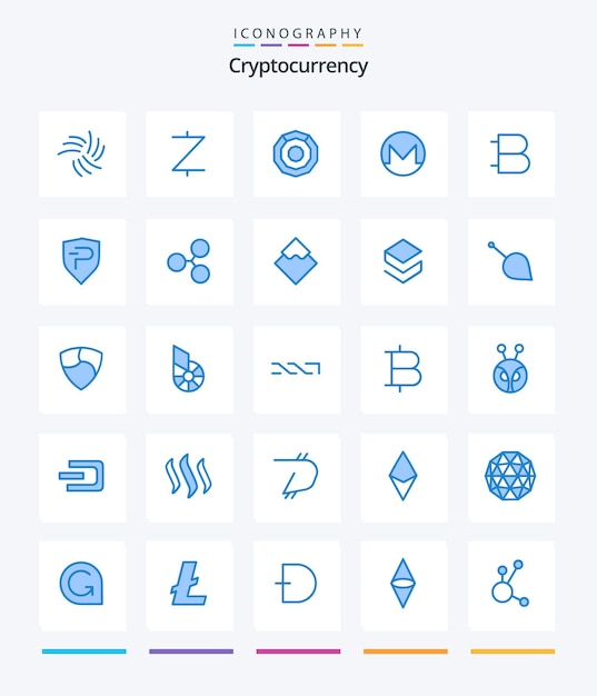 Bezpłatny wektor creative cryptocurrency 25 niebieski pakiet ikon, taki jak moneta kryptowaluta komodo crypto monero