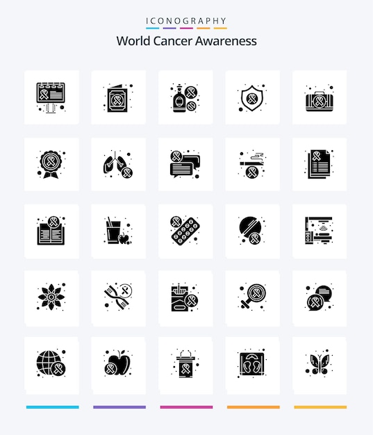 Creative World Cancer Awareness 25 Glyph Solid Black Icon Pack Taki Jak Przypadek Pierwszej Pomocy, Napój Chroniący Przed Rakiem