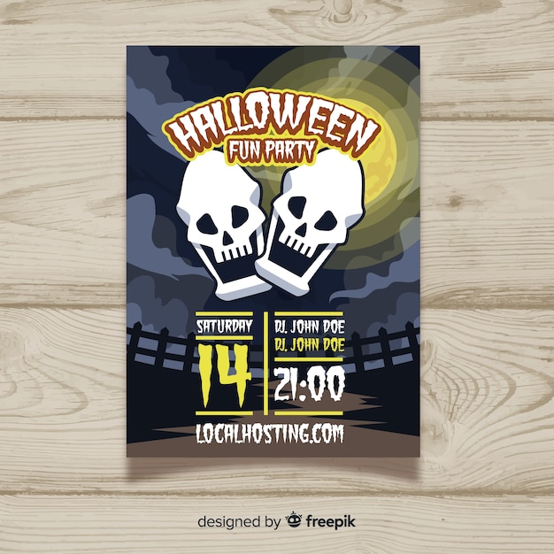 Bezpłatny wektor creepy halloween party plakat szablon z płaska konstrukcja