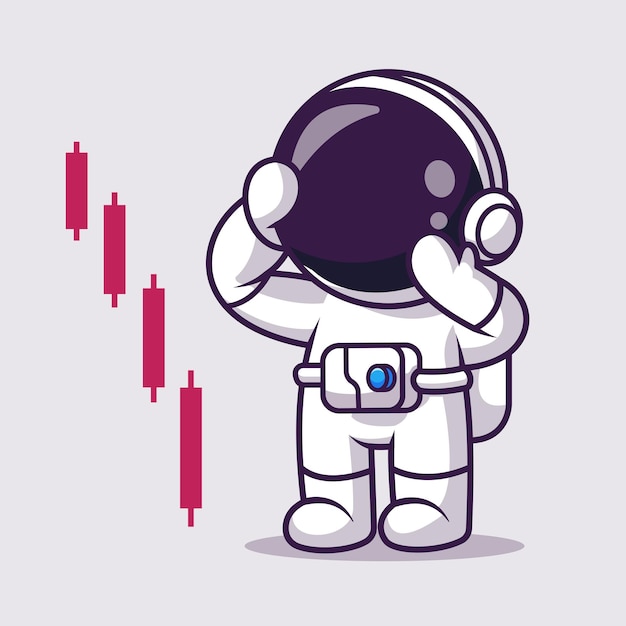 Cute Astronaut Investment Stock Bear Bear Wykres Dół Kreskówka Wektor Ikona Ilustracja Nauka Finanse