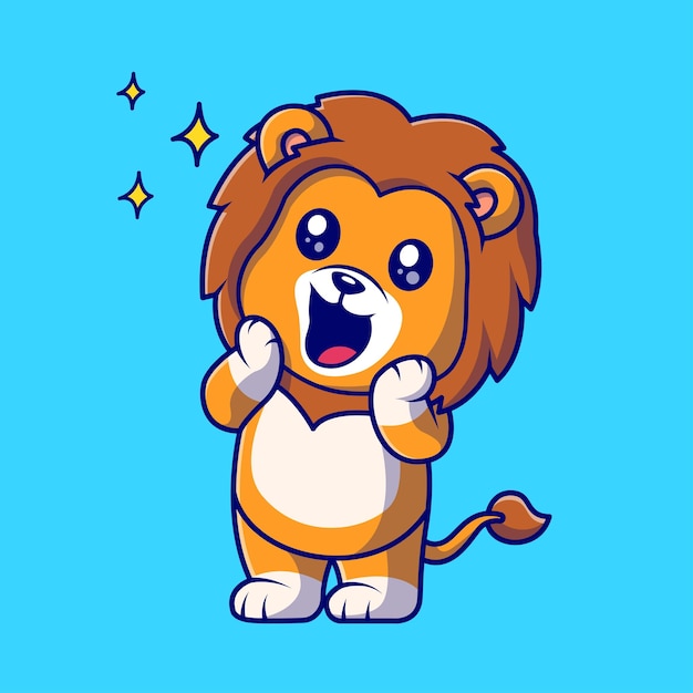 Bezpłatny wektor cute baby lion zaskoczony kreskówka wektor ikona ilustracja. zwierzęca natura ikona koncepcja białym tle