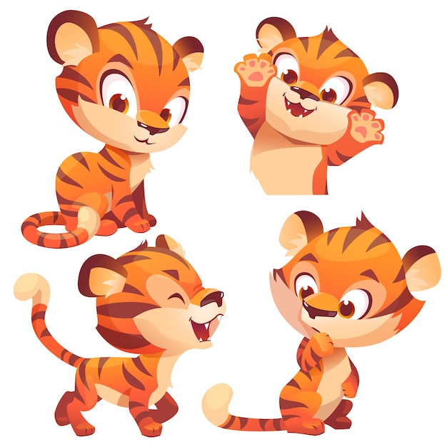Bezpłatny wektor cute baby tygrys kreskówka maskotka cub kawaii