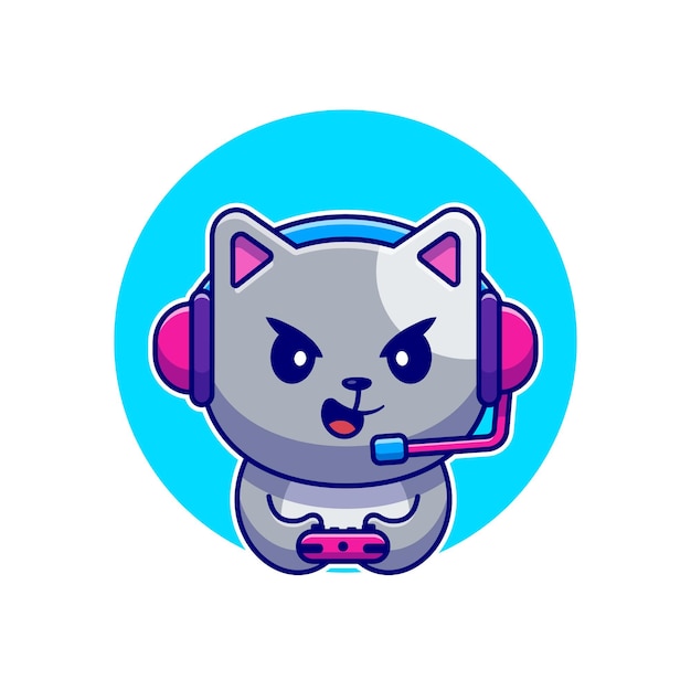 Bezpłatny wektor cute cat gaming cartoon