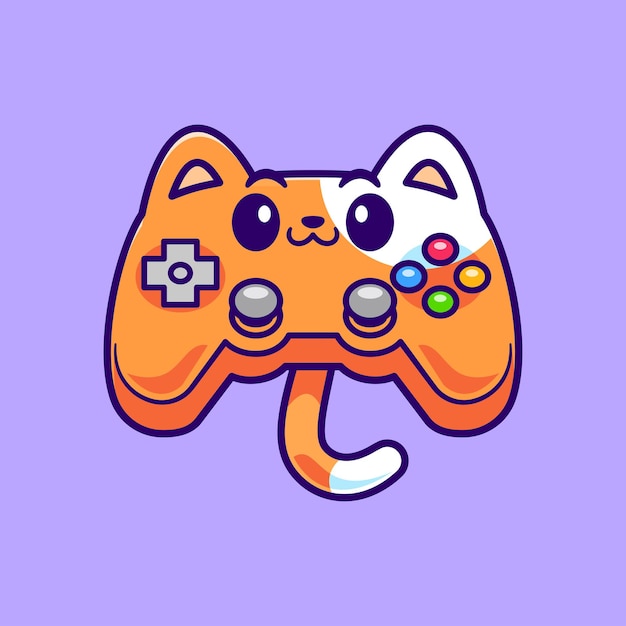 Cute Cat Gaming Controller Wektor Kreskówki Ikona Ilustracja Technologia Zwierząt Izolowany Płaski Wektor