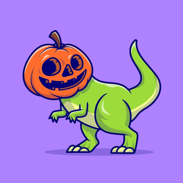 Bezpłatny wektor cute dino dynia halloween ilustracja kreskówka halloween