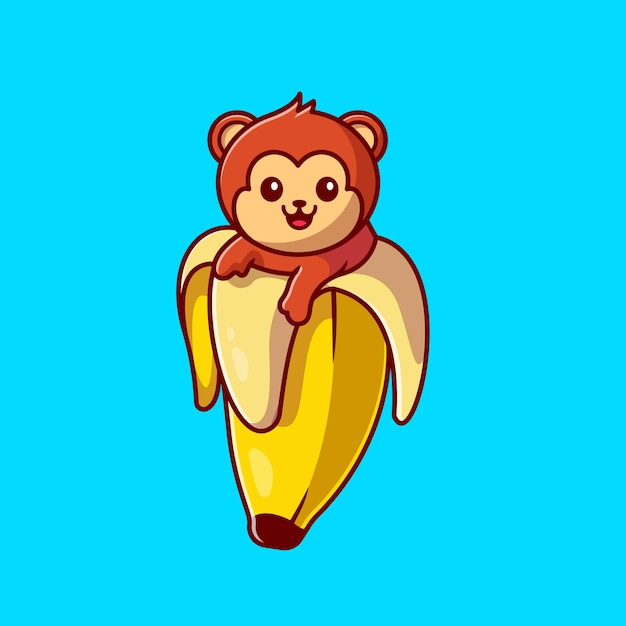 Cute Monkey Banana Ikona Ilustracja Kreskówka.