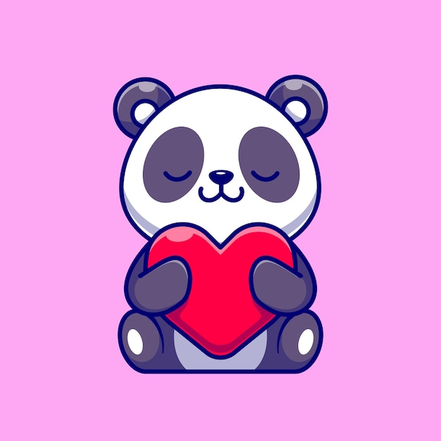 Bezpłatny wektor cute panda gospodarstwa miłość serce kreskówka wektor ikona ilustracja. zwierzęca natura ikona koncepcja białym tle premium wektor. płaski styl kreskówki