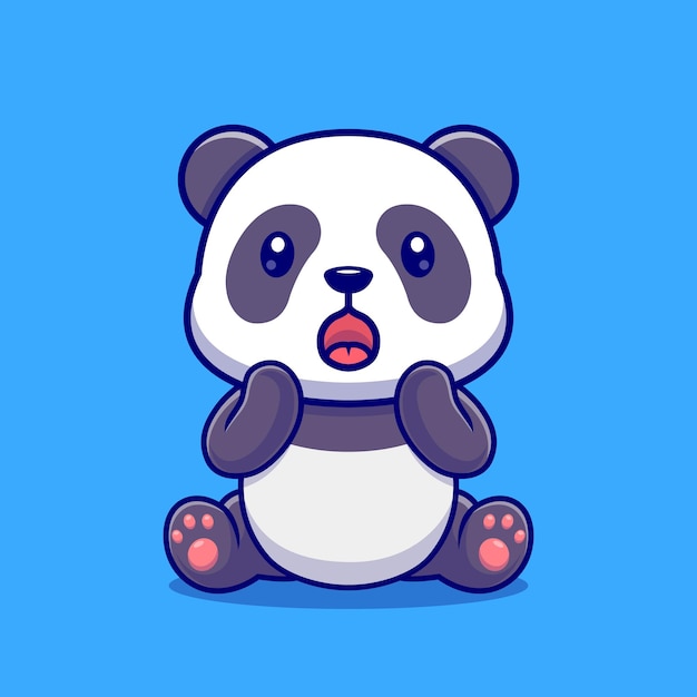 Cute Panda Zaskoczony Ikona Ilustracja Kreskówka Wektor. Zwierzęca Natura Ikona Koncepcja Białym Tle Premium Wektor. Płaski Styl Kreskówki