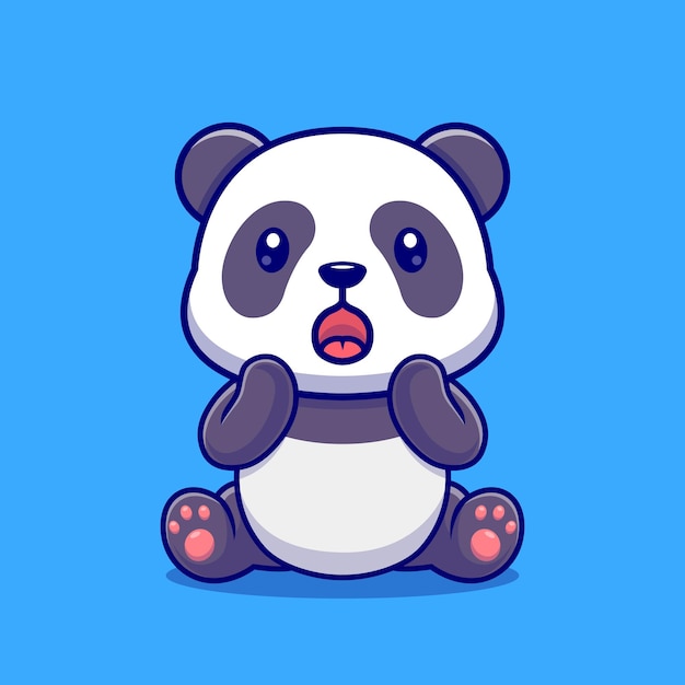 Cute Panda Zaskoczony Ikona Ilustracja Kreskówka Wektor. Zwierzęca Natura Ikona Koncepcja Białym Tle Premium Wektor. Płaski Styl Kreskówki