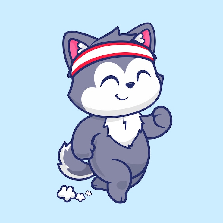Bezpłatny plik Wektor cute wolf running cartoon icon wektor ilustracja ikony sportowe zwierząt izolowany płaski wektor