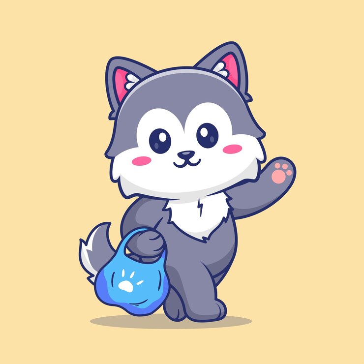 Bezpłatny plik Wektor cute wolf shopping grocery cartoon vector icon illustration animal business izolowany płaski wektor