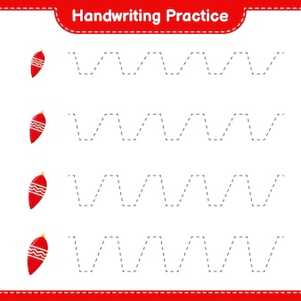 Ćwiczenia pisma ręcznego. śledzenie linii lampek choinkowych. gra edukacyjna dla dzieci, arkusz do druku