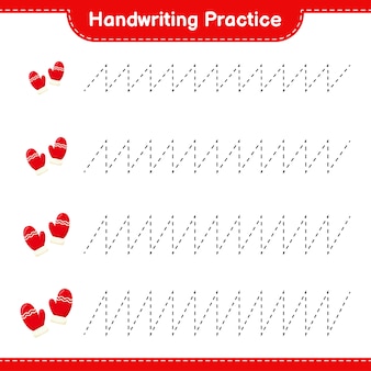Ćwiczenia pisma ręcznego. śledzenie linii rękawiczek. gra edukacyjna dla dzieci, arkusz do druku