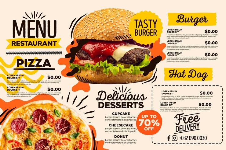 Bezpłatny plik Wektor cyfrowe menu restauracji w formacie poziomym