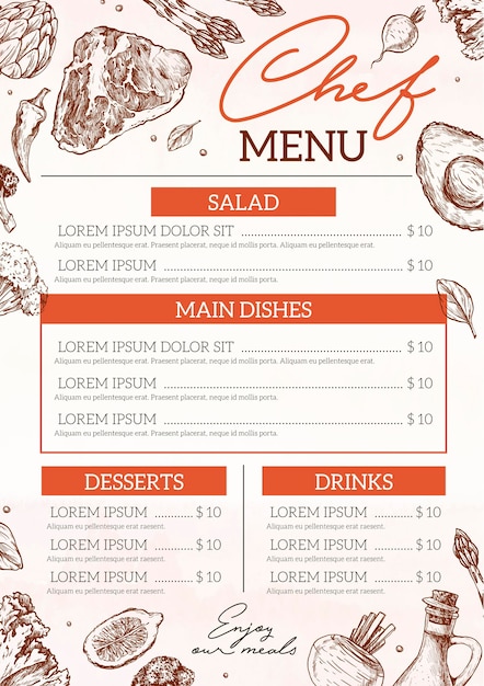 Bezpłatny wektor cyfrowe menu restauracji