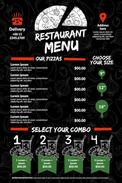 Bezpłatny wektor cyfrowy szablon menu dla restauracji w formacie pionowym